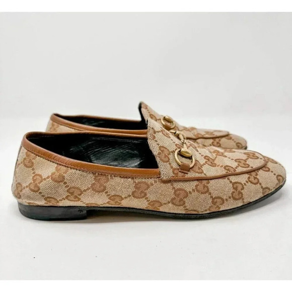 GUCCI Jordaan Tan GG Canvas Horsebit Loafer Size 38 EU SIZE US 8 - Picture 2 of 11